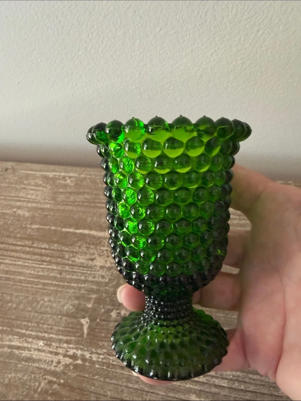 Vintage Hobnail Emerald Green Footed Votive Holder